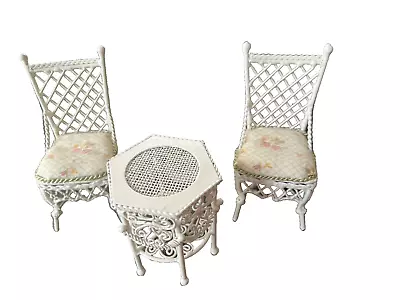 Dolls House Cream Metal Bistro Set With Floral Seat Pad 1:12 Scale • £10.45