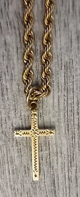 Vintage 9ct Yellow Gold Hallmarked Cross Pendant With Chain Approx. 5.56g • £71