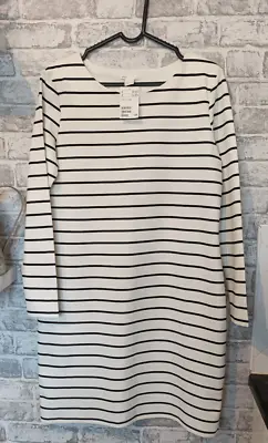 H&M Basic Black/white Stripe Jersey Dress Size L  NEW With TAGS • £5.99
