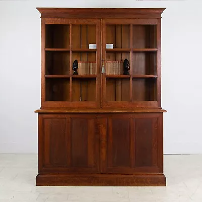 A Super English 1930s Oak Glazed School Cabinet • £1385