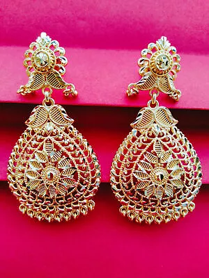 Indian Gold Tone Women Ethnic Bollywood Wedding Fashion Jewelry Hoop Earrings • $21.45