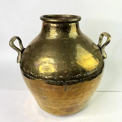 Vintage Two Handled Brass Vase Pot Big Decor Pottery Gold Mid Century Modern MCM • $69