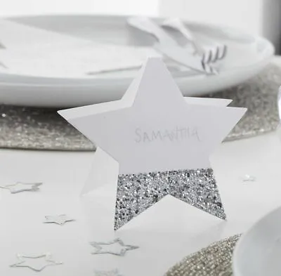 £4.49 • Buy Silver Glitter Star Christmas Place Cards Xmas Party Dinner Table Decor Name Set