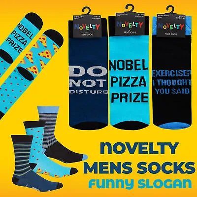 Mens Novelty Design Mid Calf Socks Funky Game Pizza Chips Funny Slogan 1 3 Pairs • $4.92