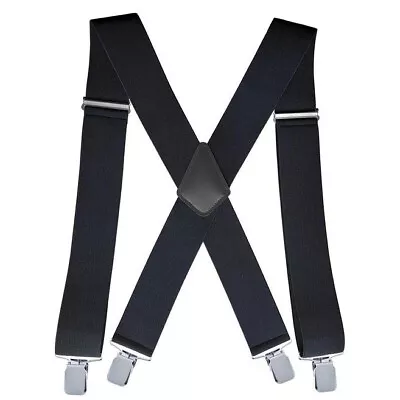 Men's Suspenders X Back Adjustable Leather Elastic X-Shaped Hooks Pants Braces • $12.99