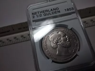 1853 Netherland 2 1/2 Gulden Silver Crown • $580