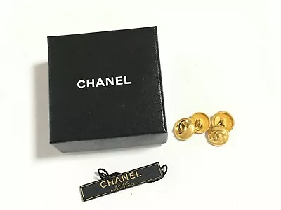 CHANEL Cufflink Tie Pin  Cuffs AUTH Coco Logo Mark CC Vintage Rare Gold F/S C27 • $639.01