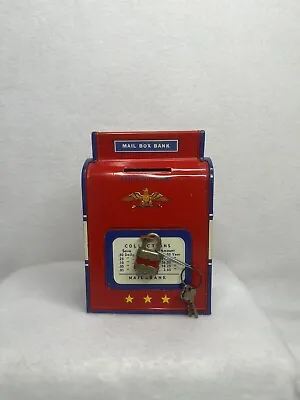 Vintage Ohio Art Co Tin Bank Box Airmail Speeds Letters With Old Lock And Keys • $25