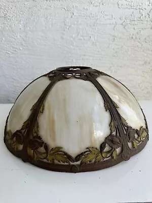 Antique Mission Art Nouveau 6 Panel Slag Glass Table Lamp Shade 5D • $200