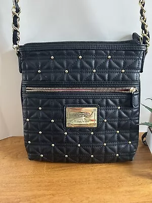 Nicole Miller Crossbody Purse Quilted XBody Studs Black Gold Tone Chain *SEE DES • $19.55