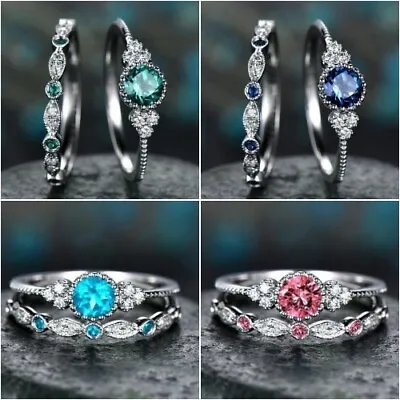 $3.86 • Buy Fashion Women 925 Silver Wedding Rings Jewelry Cubic Zirconia Ring Size 6-10
