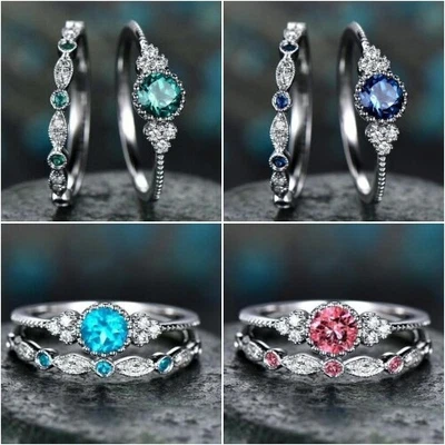 $3.86 • Buy Fashion Women 925 Silver Wedding Rings Jewelry Cubic Zirconia Ring Size 6-10