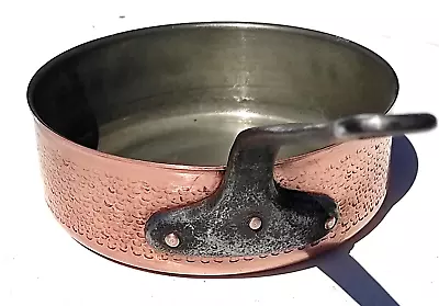 Vintage 9.6inch French Copper Saute Pan Tin Lining Hammered Walls 2.5mm 4.9lbs • $266.36