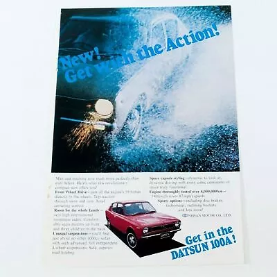 Datsun 100A Car Nissan Motor Action Print Ad Advert Original Vintage 1971 G352 • $9.21