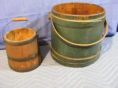 Antique Green-Painted Firkin & Original Finish Small Berry Pail • $225