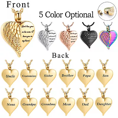 Angel Wing Heart Cremation Jewelry For Ashes Urn Necklace Lockets For Ashes Gift • $10.95