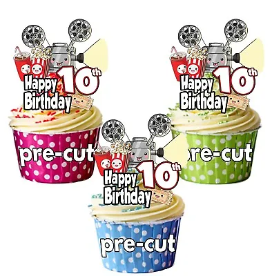 PRECUT Movie Film Cinema Themed 12 Cup Cake Toppers Birthday Decorations ANY AGE • £3.75