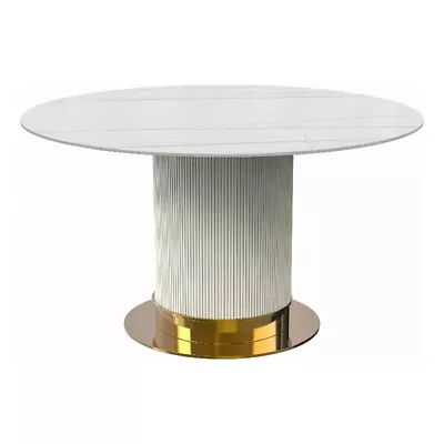 LeisureMod Jexis 60  Round Dining Table With Sintered Stone Top White/Gold • $1629.25