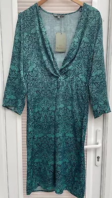 NEXT Morris & Co Green Rabbit Print Knot Front Satin Mini Dress Size 8 BNWT • £4.99