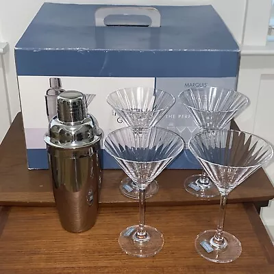 Marquis By Waterford Vintage Collection 4 Martini Glasses W/ Shaker Set NEW NOS • $200