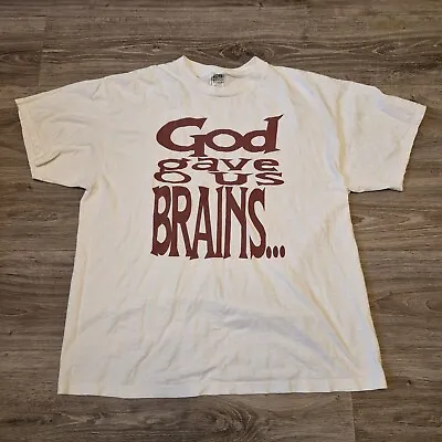 VTG God Gave Us Brains Silver Mountain T Shirt Tee Vintage Mens XL 2000 • £16