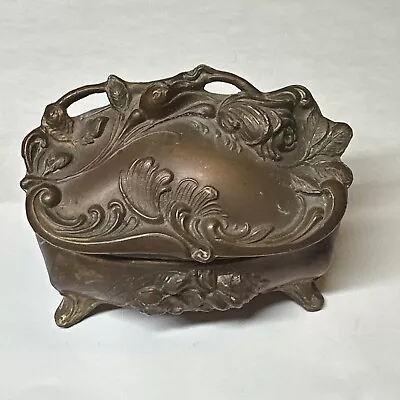 Antique Art Nouveau Floral Footed Jewelry Casket Box • $25