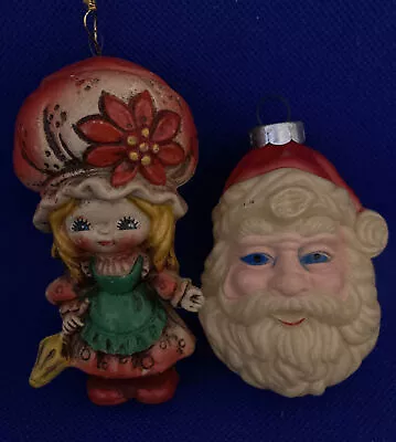 Vintage~Santa Claus~Little Girl~Christmas Ornament~Blow Mold~Plastic~3 ~Set Of 2 • $18