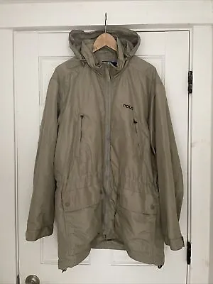 Vintage Polo Ralph Lauren Spell Out Parka Army Windbreaker Jacket Size Large L • $59.50