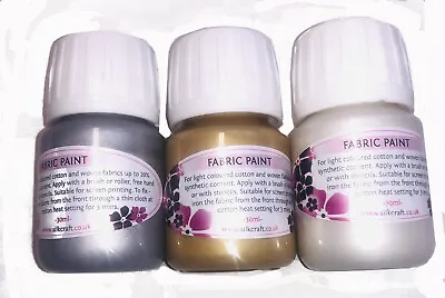 Silkcraft - Set Of 3 Metallic Fabric/textile Paints  X 30ml Bottles-HIGH QUALITY • £7.99