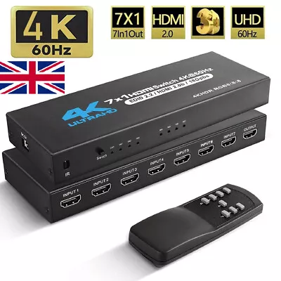 4K 3D HDR HDMI Switch 7X1 Switcher HDCP 2.2 Video Converter For PS4 DVD PC To TV • £32.57