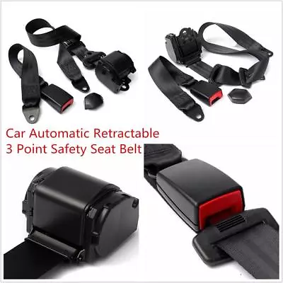 Auto Car Racing Black 3 Point Front Safety Automatic Retractable Lap Seat Belts • $28.99