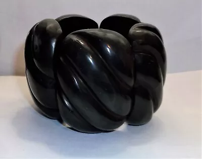 Vintage Retro Bakelite Chunky 195g Black Paneled Stretchable Bracelet • $21.50