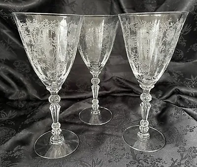 Set Of 3 Fostoria Glass Stemware CHINTZ #338 7 5/8  Water 9oz Goblets #6026 • $29.99