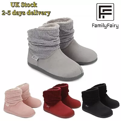 £16.28 • Buy Ladie Slippers Womens Knit Boots Memory Foam Ankle Warm Fleece Fur House Shoes