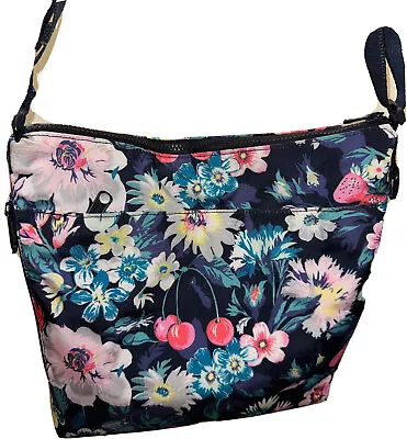 Vera Bradley Garden Picnic ReActive Hipster Nylon Crossbody Navy Floral Fruit • $24.99