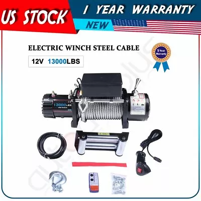 $277.39 • Buy 13000lbs Electric Winch Recovery Towing 12V Steel Cable Truck Tailer SUV 12000lb