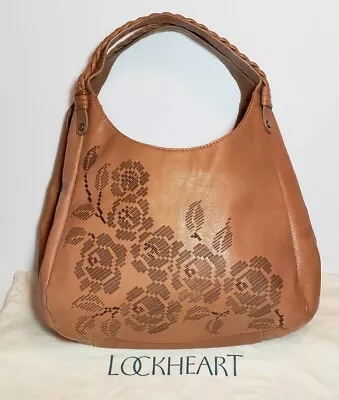 Lockheart Rosalee Xl Large Brown Glove Leather Floral Print Handbag Hobo Mp$695 • $229