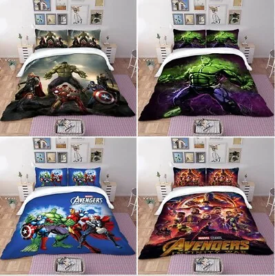 The Avengers Duvet Cover Set Hulk Quilt Cover Bedding Set Pillow Cases All Size • £21.99