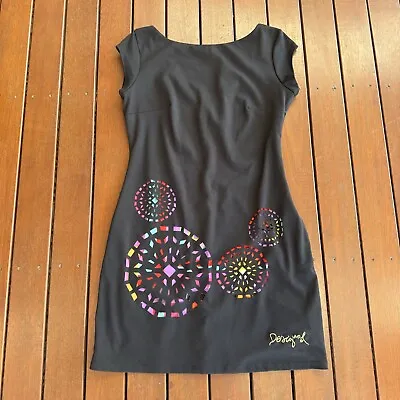 Desigual Size XL Black Shift Dress Colourful Slip Cocktail • $40