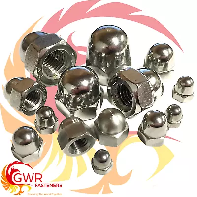 M6 / 6mm HEXAGON DOME HEAD CAP ACORN NUTS DIN 1587 A2 STAINLESS STEEL GWR FAST • £3.59