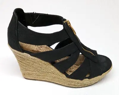 MERONA Wedge Shoes Target Merona Meredith Black Canvas Platform Sandal Size 6.5 • $14.88