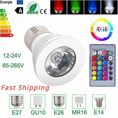 Dimmable RGB LED Spotlight Bulb 16Colors 5W E27 With Base Remote Control 110V • $9.99