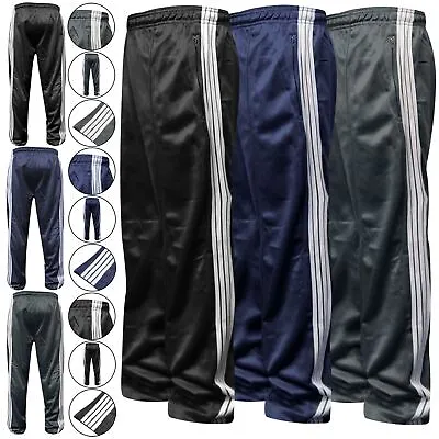 Mens Tracksuit Bottoms Silky Joggers Jogging Striped Gym Sports Lounge Pants New • £10.99