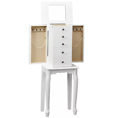 Mirrored Armoire Jewelry Cabinet Free Standing Organizer Storage Box Chest White • $84.49