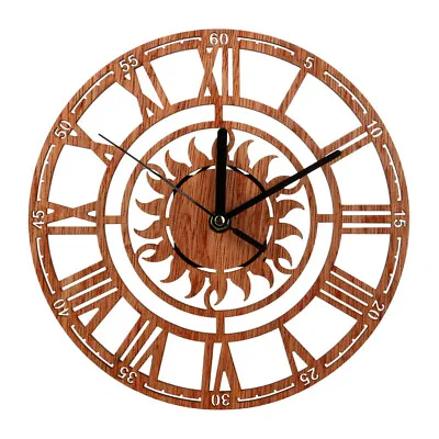 £9.70 • Buy  Round Wall Clock Modern Wooden Hanging Clock Novel Sun Shaped Clock With Roman