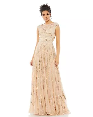 MAC DUGGAL 5445 Size 4 Cap Sleeves Embellished Evening Gown Beige NWT $598 • $299