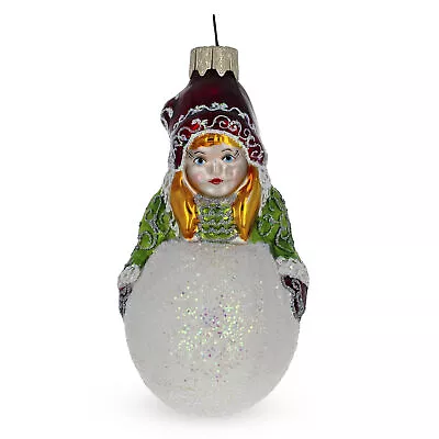 Girl Making A Snowball Glass Christmas Ornament • $12.10