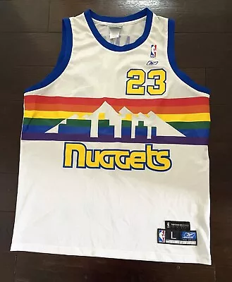 Vintage Reebok Denver Nuggets Rainbow  Jersey Marcus Camby L Perfect Condition! • $64.82