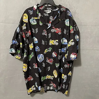 Aloha Republic Hawaiian Shirt Men's 4XL Button Up Black Cotton Motorcycle Print • $15.29