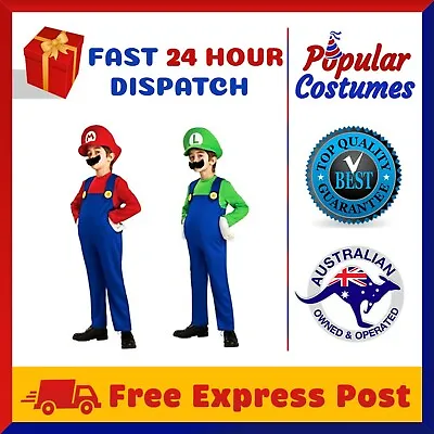 Kids Super Mario Brothers Luigi Fancy Dress Boys Girls Halloween Party Costume • $25.95